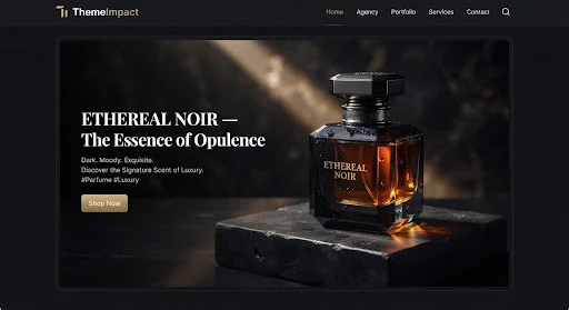 Dark luxury perfume bottle on dramatic black pedestal with amber liquid refraction, cinematic ray casting, high-end editorial lighting, hyper-detailed commercial photography.