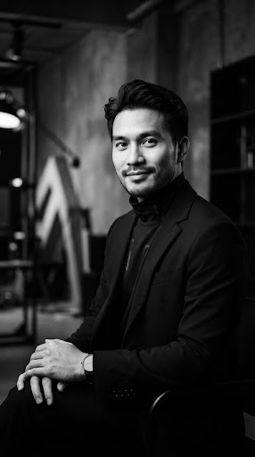 Monochrome studio portrait of Minh Nguyen, Founder and Principal Systems Architect